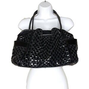 Cole Haan Black Suede Patent Leather Woven Shoulder Bag